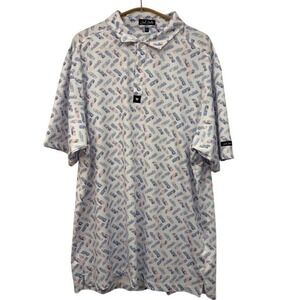 Bad Birdie Mens 3XL Golf Polo Shirt Short Sleeve All Over Print Athletic White